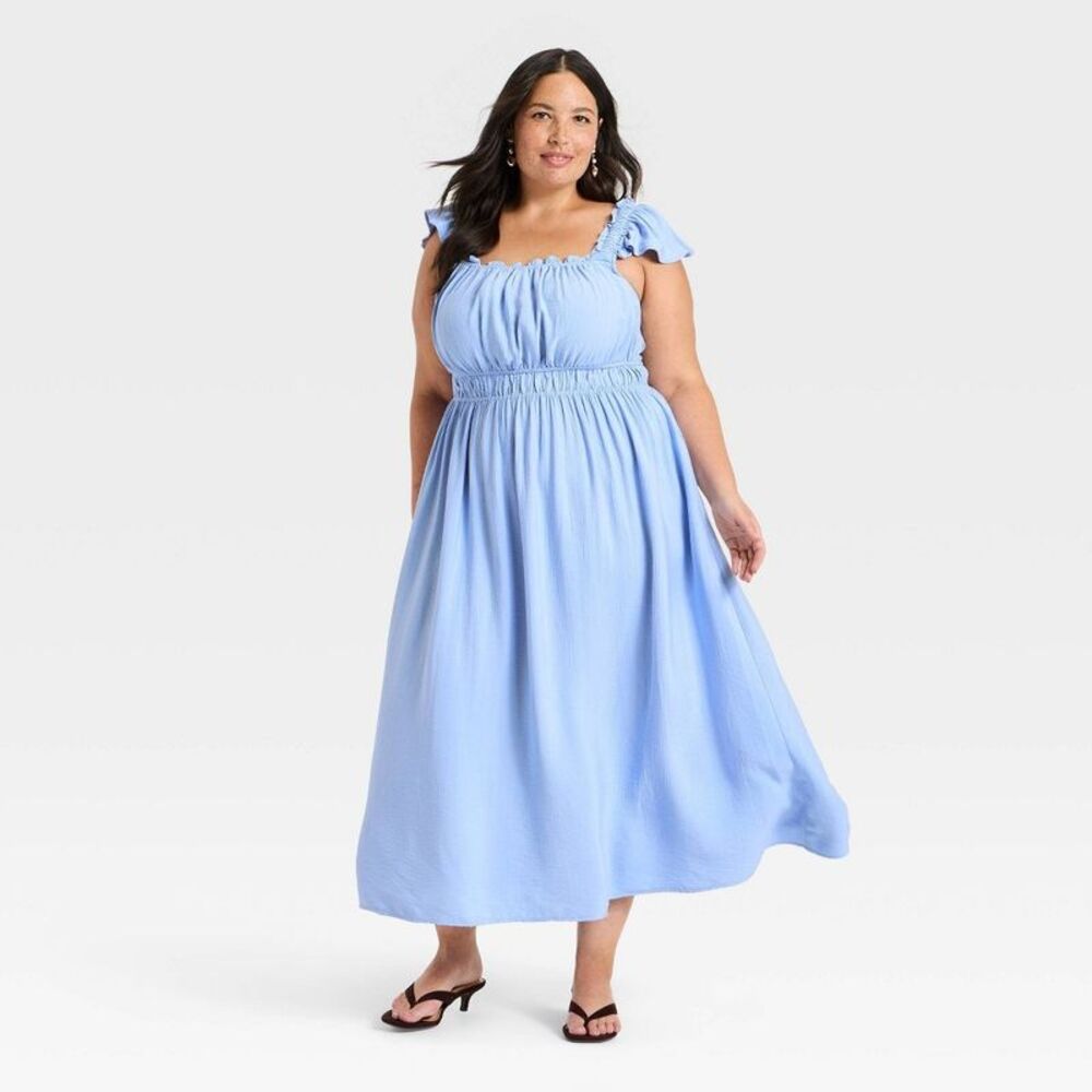 A New Day - Women's Sleeveless Modern Gauze Femme Ruched Maxi Blue - Picture 3 of 3